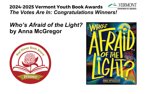 Red Clover Book Award logo with winning cover