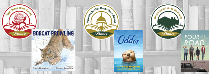 Award logos and Covers of each book that won the 2023-2024 Vermont Youth Book Awards