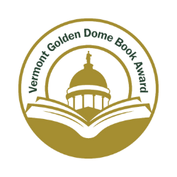 Vermont Golden Dome Book Award logo with book and State House dome and award intro