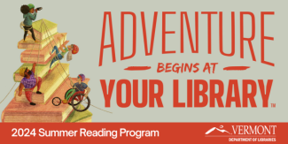 Adventure Begins at Your Library 2024 Collaborative Summer Library Program art theme and Department logo