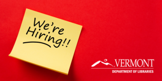 We're hiring stickie note on red background VTLIB logo